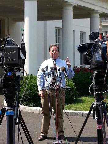 The lawmakers -- and the camera people -- had left the White House stakeout point when I decided to give farewell remarks. (Photo by Sarah Ferris)